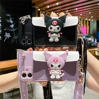 disney kuromi with crossbody strap card holder phone cases for iphone 13 12 11 pro max mini xr xs max 8 x 7 se 2020 back cover
