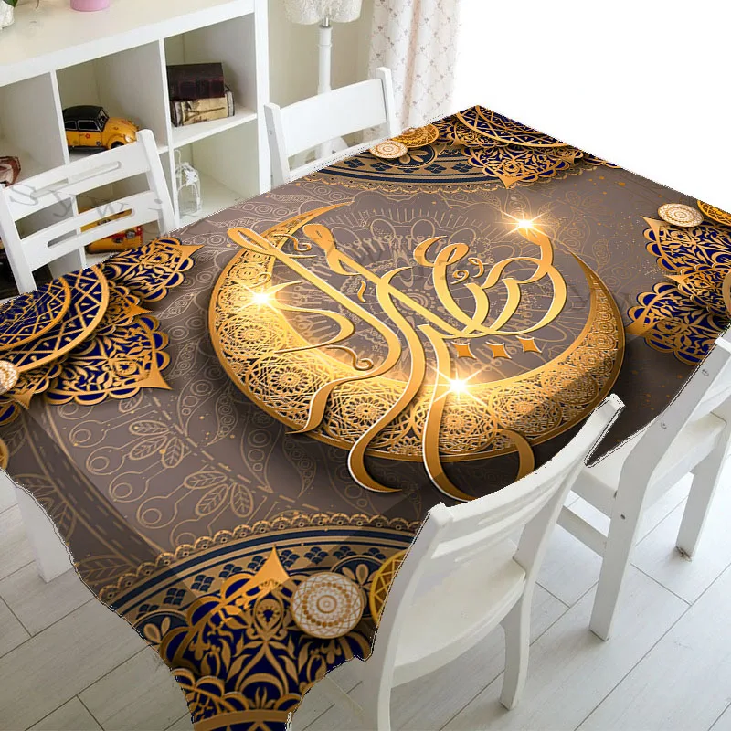 

Muslim Mosque Ramadan Tablecloth Kitchen Rectangle Tablecloth Crescent Lantern Waterproof Accessory Festival Party Tablecloth