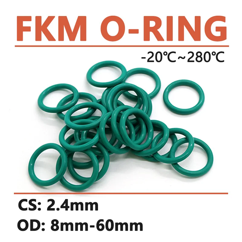 

Thickness CS 2.4mm Green FKM Fluorine Rubber O Ring Gasket OD 8-60mm Round O-Rings Seal Washer Oil and Acid Resistant High Temp