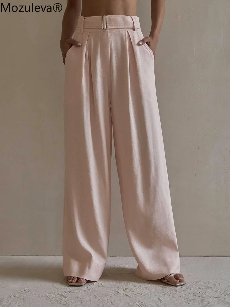 

Mozuleva Autumn Ladies Office Trousers Women High Waist Floor Length Pants Female Summer Straight Wide Leg Pants Solid 2022