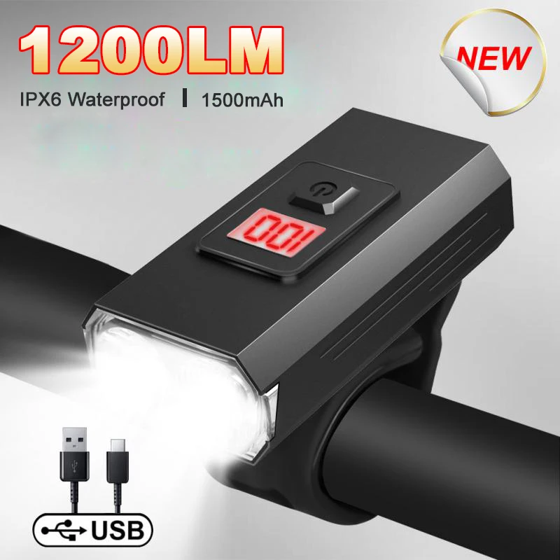 

T6 LED Bicycle Light 10W 1200 Lumen USB Rechargeable Power Display MTB Road Bike Front Light Cycling Flashlight Bike Accessories