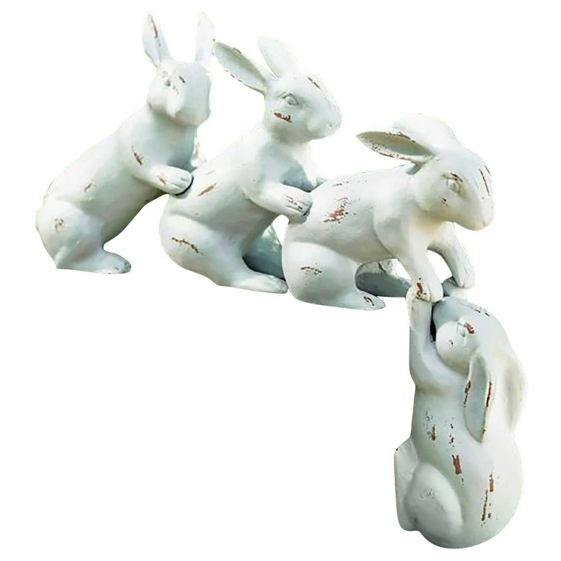 

Easter Bunny Figurine Saved By a Hare Sculpture Creative Resin Desktop Decor for Home Bedroom Office Garden Decoration