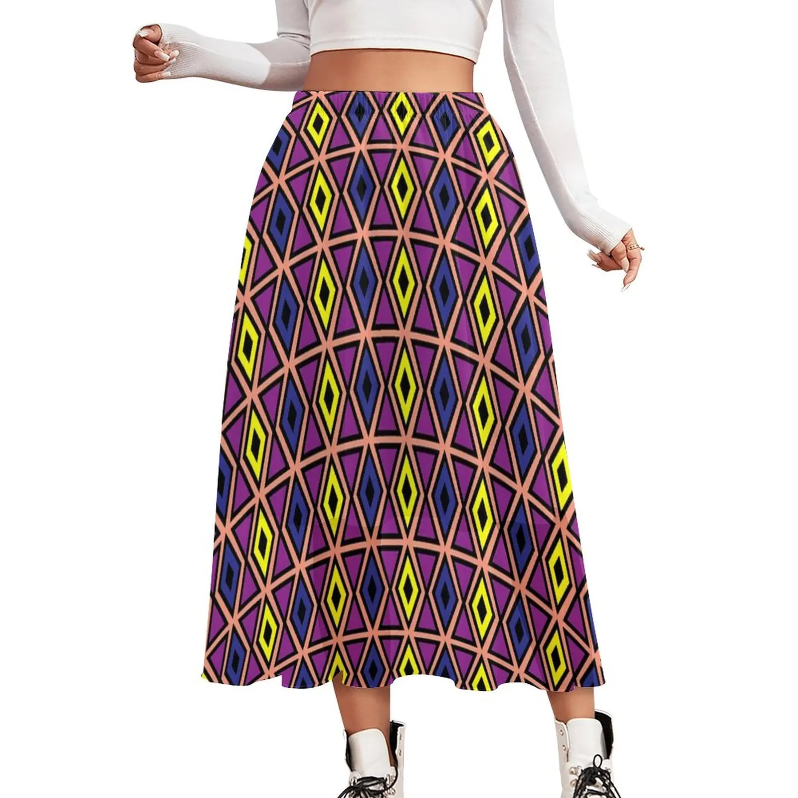 

Purple Geo Print Skirt Retro Geometric Street Wear Casual Skirts Beach A-line Skirt Female Design Oversize Bottoms