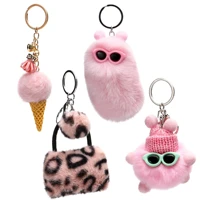 qiiuuy 4 pieces cute keychain fluffy faux rabbit fur kawaii keyring for girls womens bag
