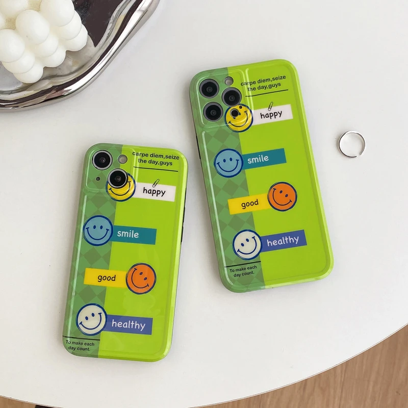 

Ins Cute Cartoon Smiley Letter Lable Korea Phone Case For iPhone 11 12 13 Pro Xs Max Xr X Shockproof Silicone Soft Cover
