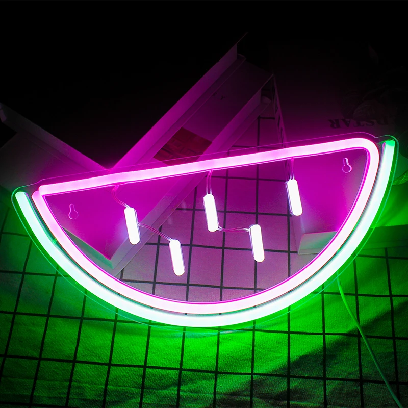 

YanKe Led Neon Signs Watermelon Shaped USB With Switch Acrylic Wall Hanging Neon Night Light Lamps For Shop Party Room Decor