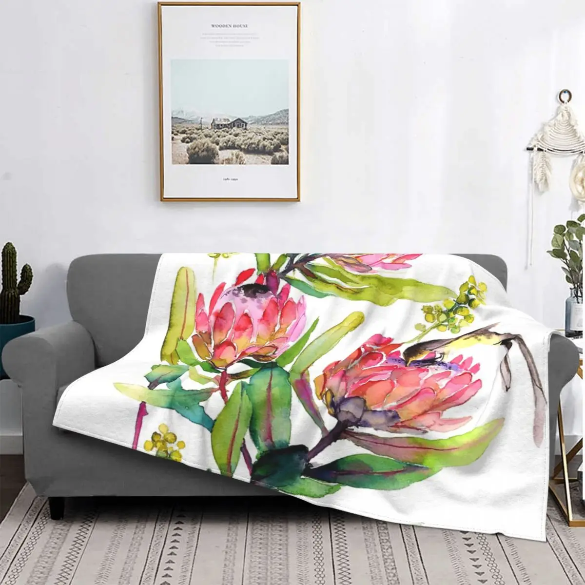 

Розовое акварельное одеяло Protea и птица, покрывало на кровать, дорожное покрывало для кровати Uni для кровати, пушистые зимние покрывала для к...