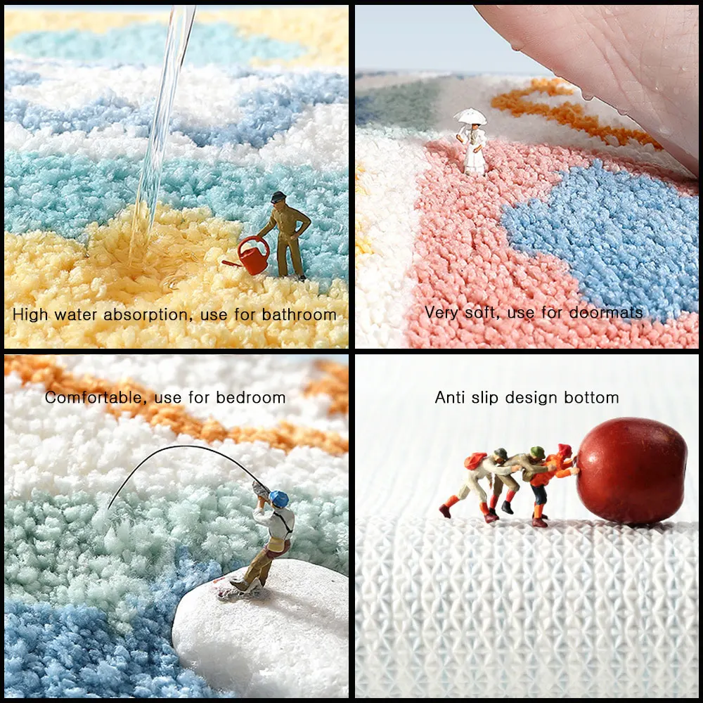 Флокирующий дизайнерский впитывающий нескользящий ковер с простым рисунком для