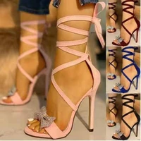 cross tied women sandals summer fashion suede peep toe ladies high heels gladiator sandals night club party straps ladies pumps