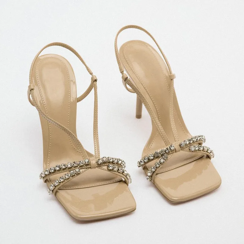 

ZAZA Luxury Rhinestones High Heel Sandal for Women Summer Stiletto Party Pumps Lady Open Toe Sandals Sexy Comfortable Shoes