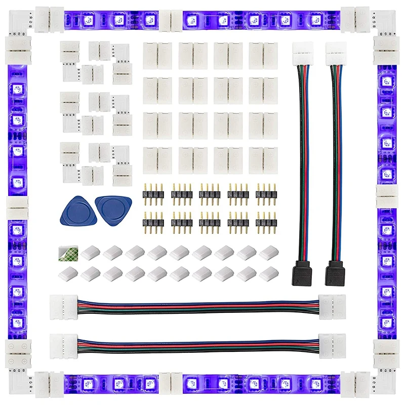 

LED Strip Connector 4 Pin 10mm Solderless RGB Light Strip Connector for 5050 SMD - Gapless Connectors L Shape Connectors