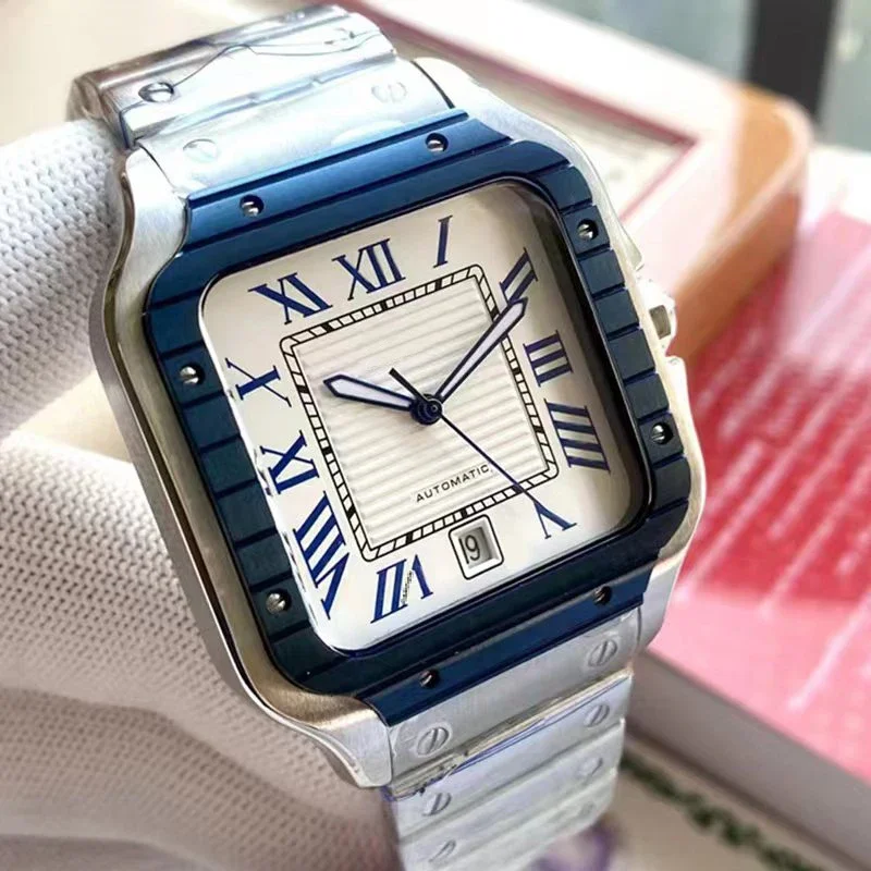 

Newly Top Quality Original Brand Mens Watches Luxury Square Automatic Mechanical Business Blue Gold Bezel AAA Clock Dropshipping
