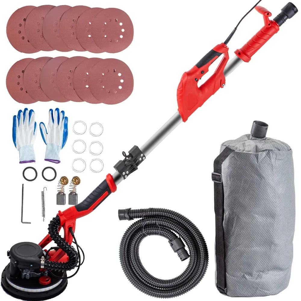 

Foldable Sheetrock Drywall Sander 850W, Electric, 800-1750 RPM, with Telescope Handle, with LED Strip Light and Vacuum Bag