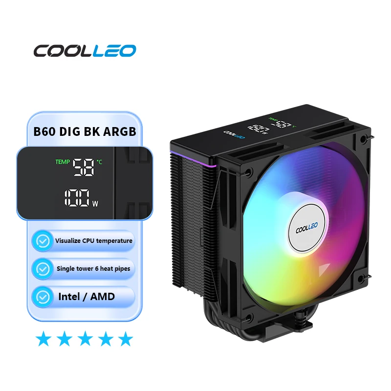 COOLLEO B60 DIG ARGB 6 тепловых трубок кулер для процессора интеллектуальный дисплей