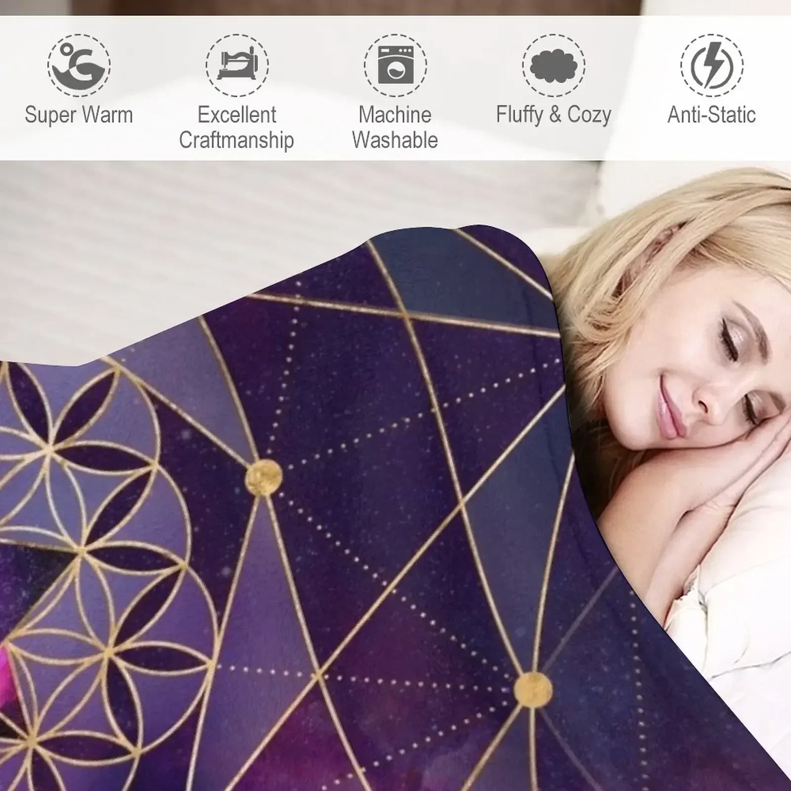 Мерkabah в цветке жизни - Одеяло с сакральной геометрией роскошное утолщенное