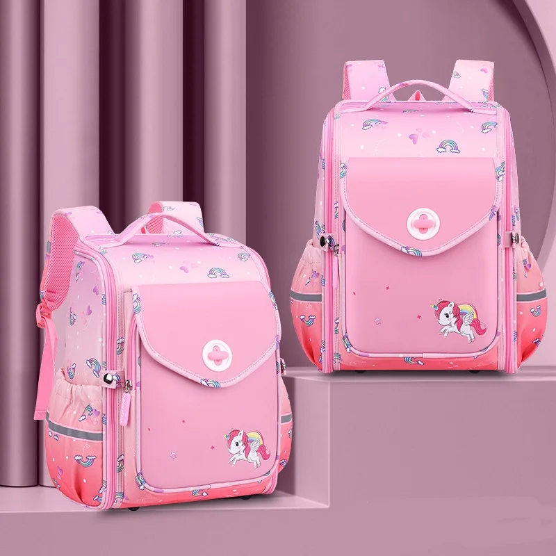 New Primary Children Cartoon Unicorn Dinosaur Backpacks Grade 1-6 Cute Girl Boy Breathable Fashion British Style PU Schoolbags