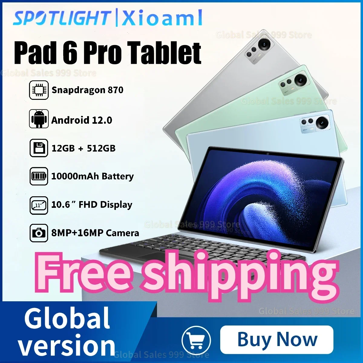 

2023 Global Pad 6 Pro Android Tablet 11 Inch Snapdragon 870 Tablette 12GB 512GB 10000mAh Battery 4G/5G Dual SIM Card Or WIFI Tab