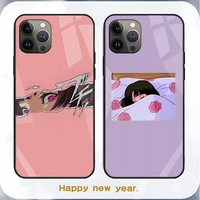 japanese anime aesthetic phone case tempered glass for iphone 13 12 11 pro max mini x xr xs max 8 7 6s plus se 2020 shell fundas