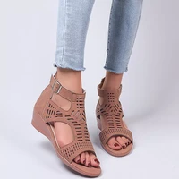 luxury women sandals 2021 high heels hollow out sexy round toe zipper wedding party brand fashion shoes for lady plus size