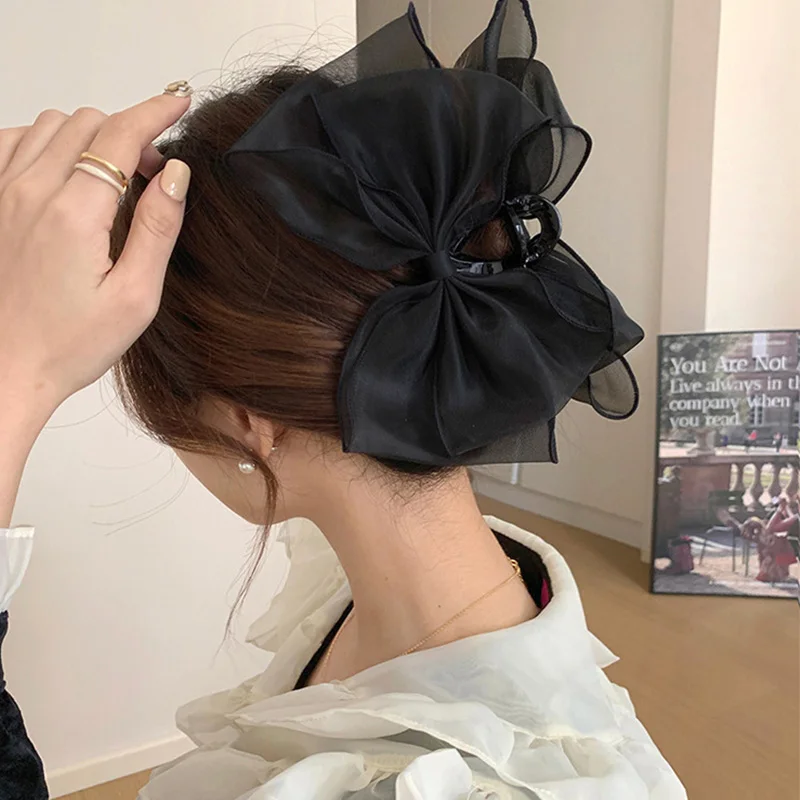 

New Black Lace Cloth Bow Ribbon Hairpin For Women Girls Rhinestones Spring Hair Clip Headband Hair Jewelry Accessories