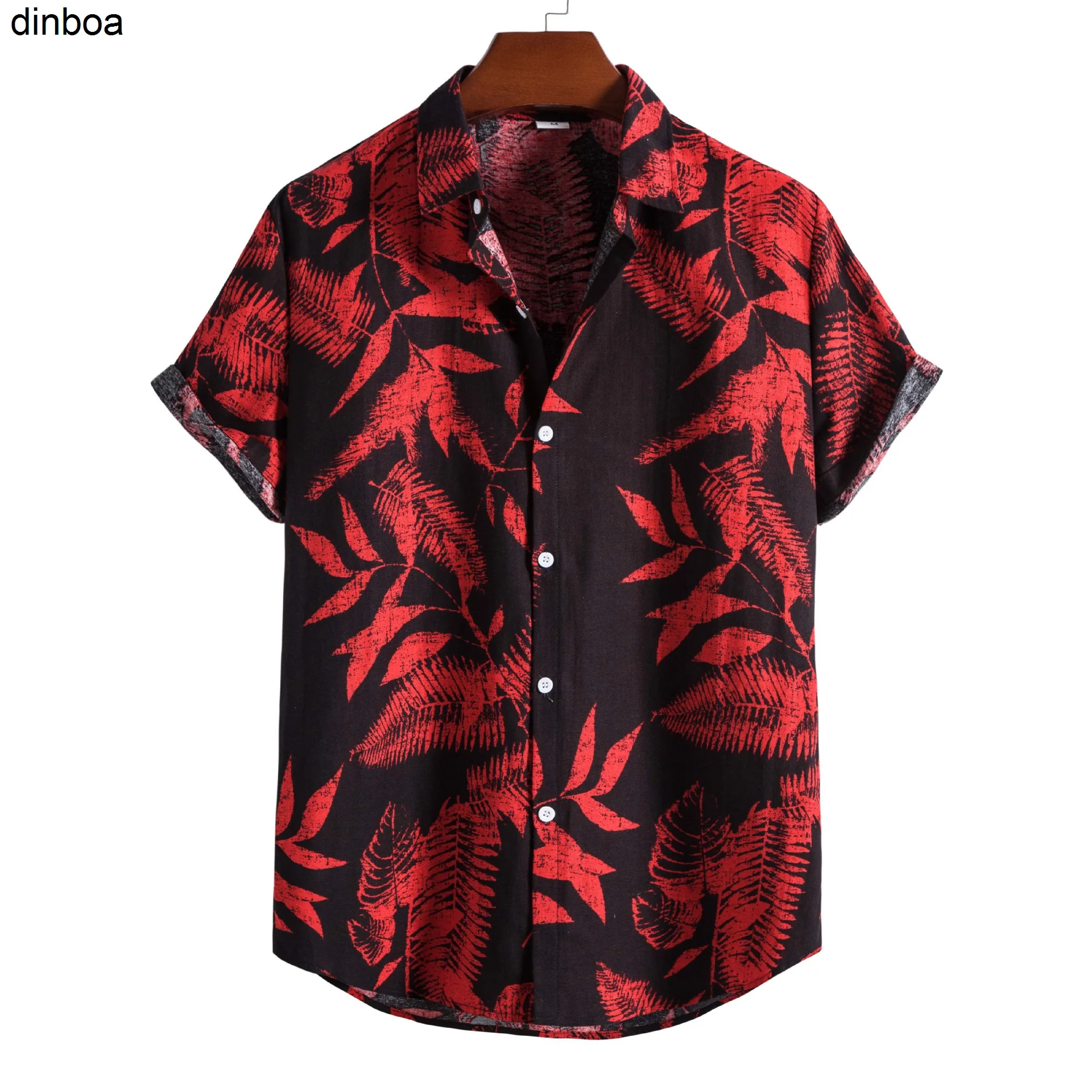 

Гавайская рубашка y2k мужская с коротким рукавом, винтажная хлопково-Льняная сорочка с красным цветочным принтом, на пуговицах, Повседневная приталенная пляжная сорочка