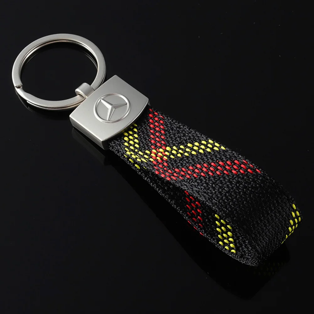 

Тканый ремень из ткани Оксфорд, логотип автомобиля, металлический брелок с логотипом для Mercedes Benz AMG CLS GLE GLS W203 W206 W220 W205 W211 W212 W201 W210 W108