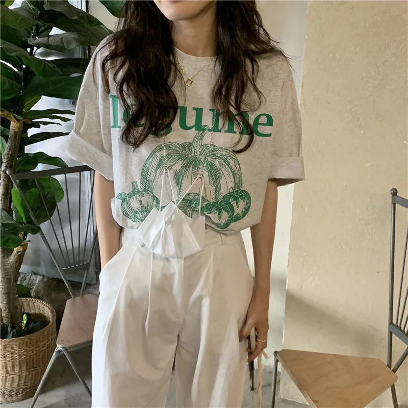 

Женская футболка с коротким рукавом, Повседневная универсальная свободная футболка с принтом тыквы и надписью Wind, лето 2022