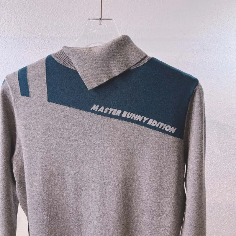 MASTER BUNNY new autumn and winter half high neck thick warm base sweater oblique lapel slim sports sweater