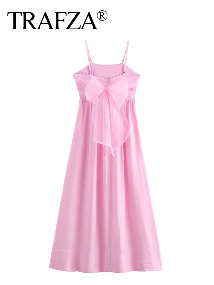 Женское платье трапециевидной формы TRAFZA розовое длинное на бретельках без