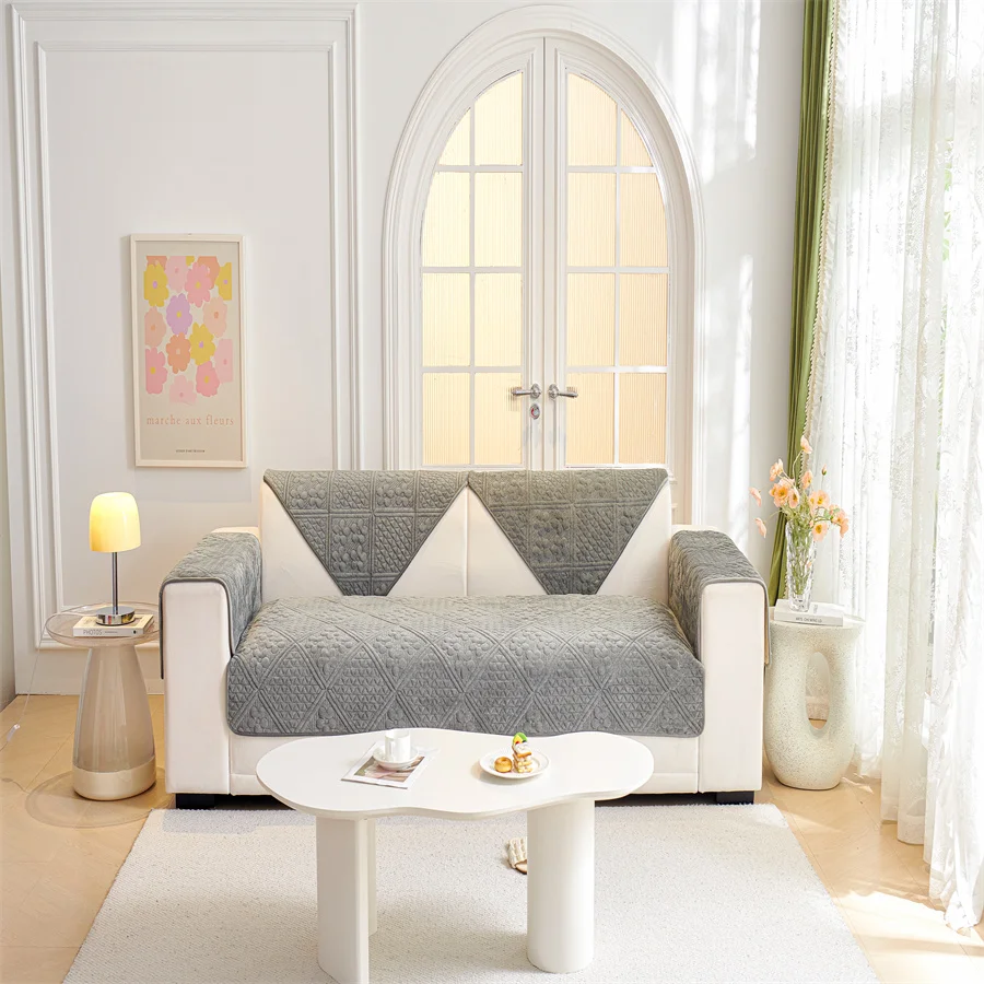 Нескользящий чехол для L-образного дивана: защитный из твердого полиэстера и