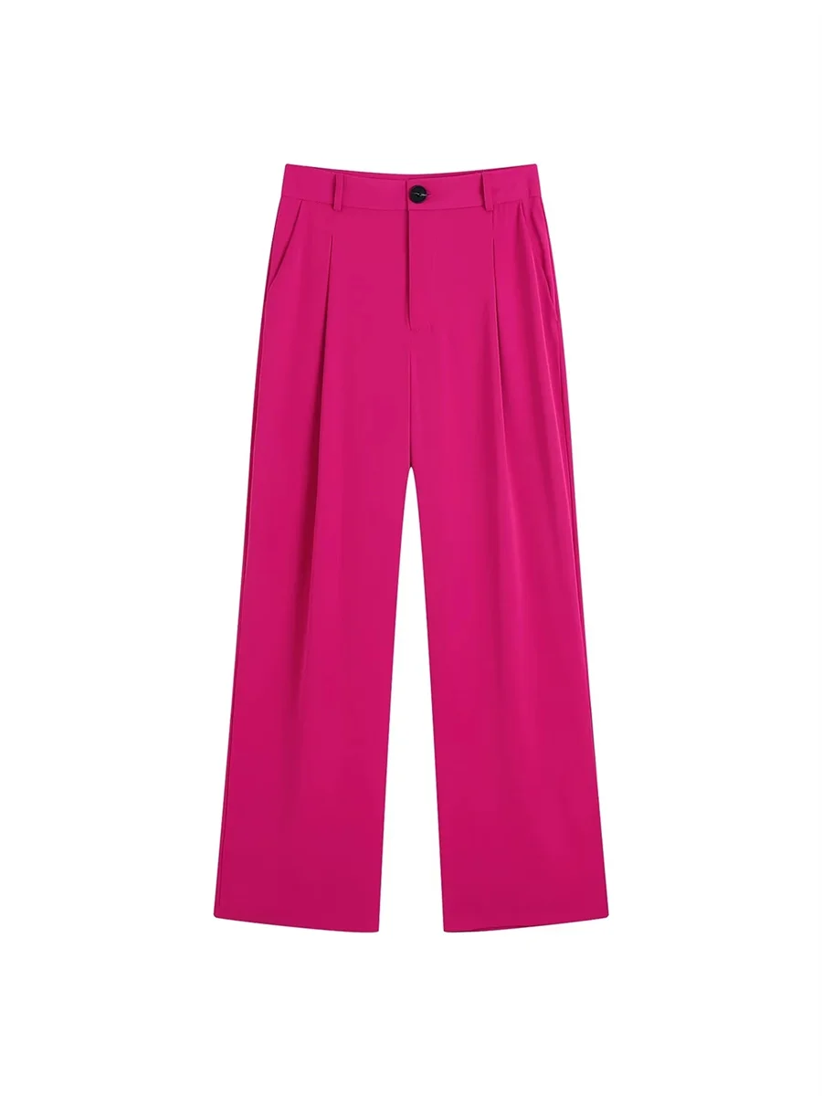 

Брюки женские плиссированные прямые однотонные, модные офисные штаны с завышенной талией, на молнии, с боковыми карманами, лето 2022