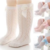 baby cute bow socks infant toddler kids children mesh breathable high long socks thin cotton knee sock thigh stockings for 0 3y