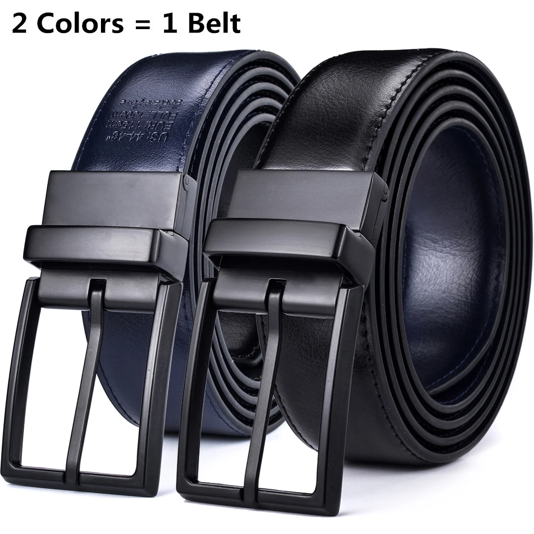 Men's Leather Reversible Belt - Classic & Fashion Designs Two in One Belts With Rotated Buckle Ceinture Size 75-160cm