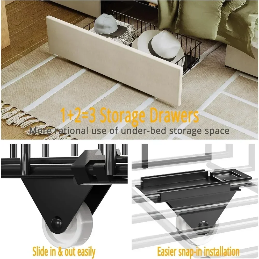 Каркас кровати размера king-size с изголовьем и зарядной станцией 3-мя ящиками