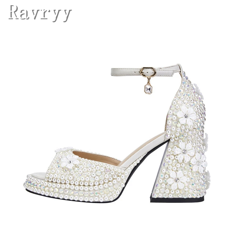 Туфли Мэри Джейн женские на платформе дизайн жемчуг открытый носок толстый