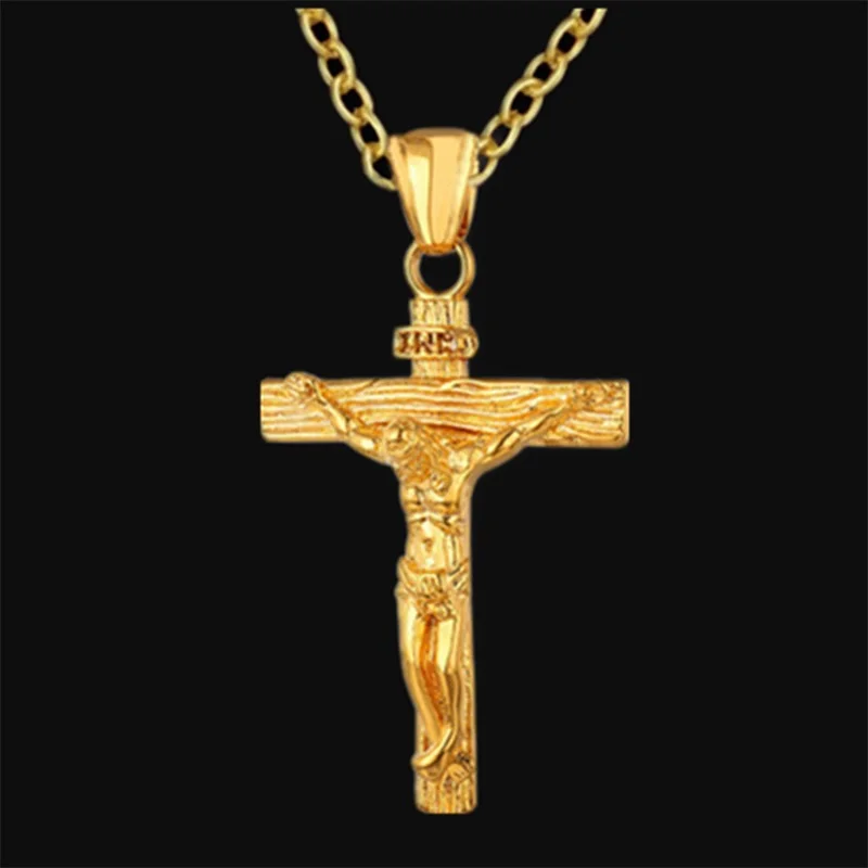 

Crucifix Jesus Christ Men Stainless Steel Mens Gold Silver Cross Pendant With Neck Chain Women Necklaces Classic Jewelry Unisex