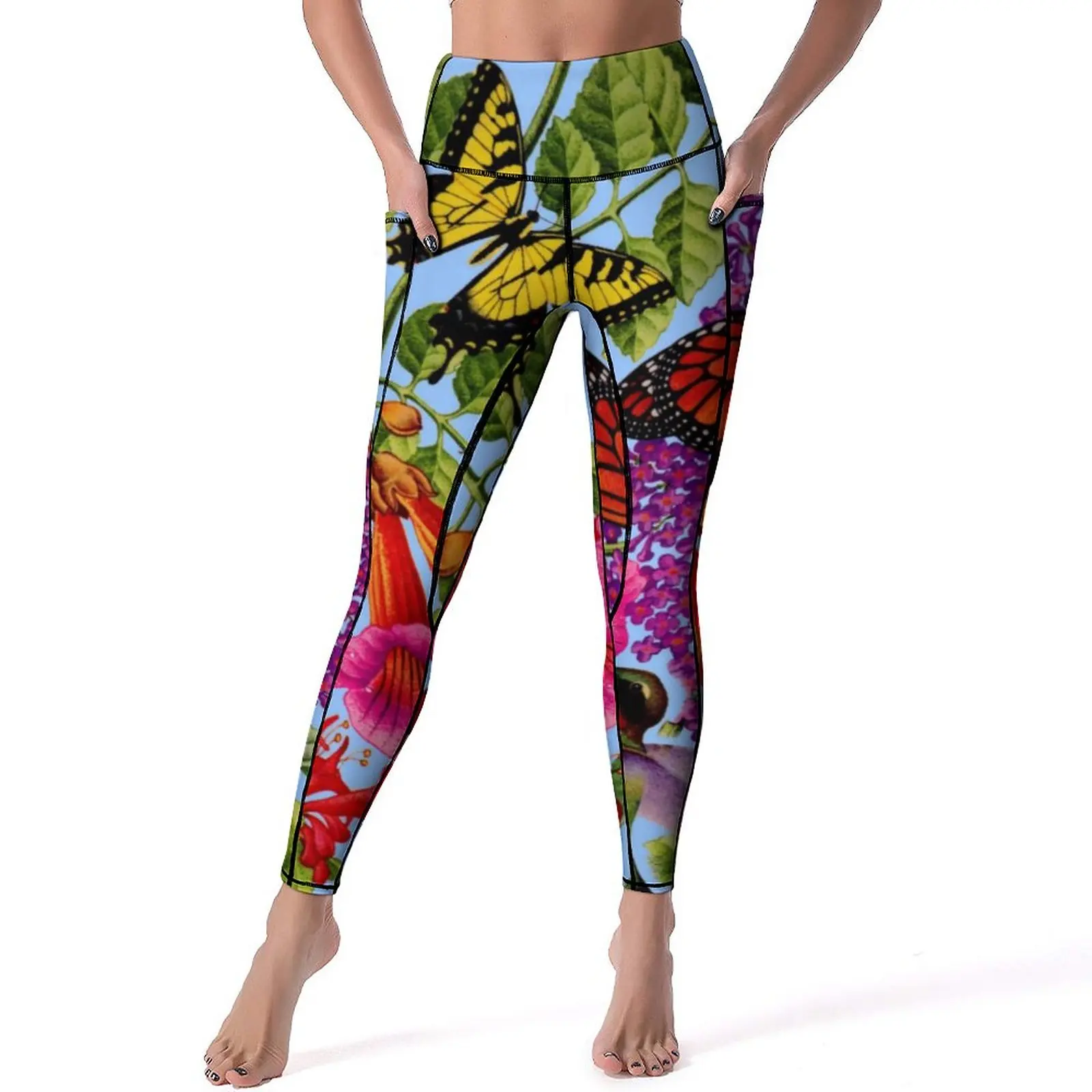 

Bees Balm Leggings Sexy Butterfly Bird Flower Print High Waist Yoga Pants Stretchy Leggins Graphic Fitness Gym Sports Tights