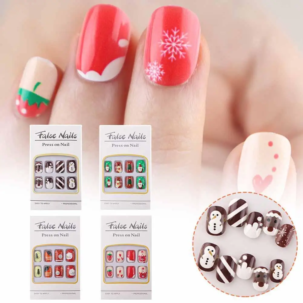 

Christmas Nail Patch Short Style Christmas Tree Wearing Nail Removable False Nail Finished Autumn/Winter New Year Enhancement