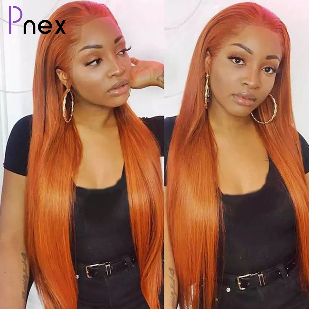 Orange Ginger Straight Lace Front Wig Human Hair 13x4 Body Wave Wig Peruvian Remy Colored Human Hair Lace Frontal Wigs For Women