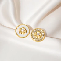 retro camellia micro inlaid zircon paint earrings round metal fashionable personality 925 silver stud earrings jewelry wholesale