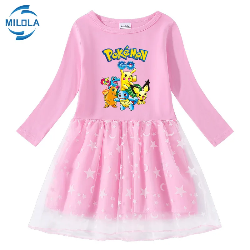 Платье для маленьких девочек с покемоном весенне-зимние кружевные платья-пачки