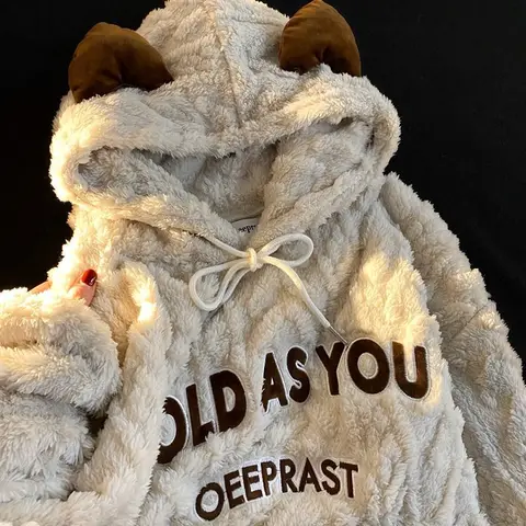 2022 autumn and winter new lamb velvet  hoodie woman Y2K sweatshirt women thick fashion casual jackets couple loose plush coat