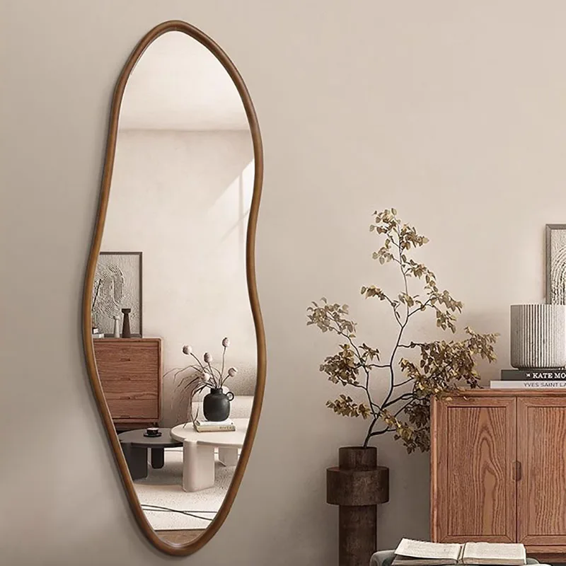 

Irregular Dressing Decorative Mirror Full Body Interior Elegant Craft Frame Mirror Minimalist Entrance Wooden Spiegel Wall Decor