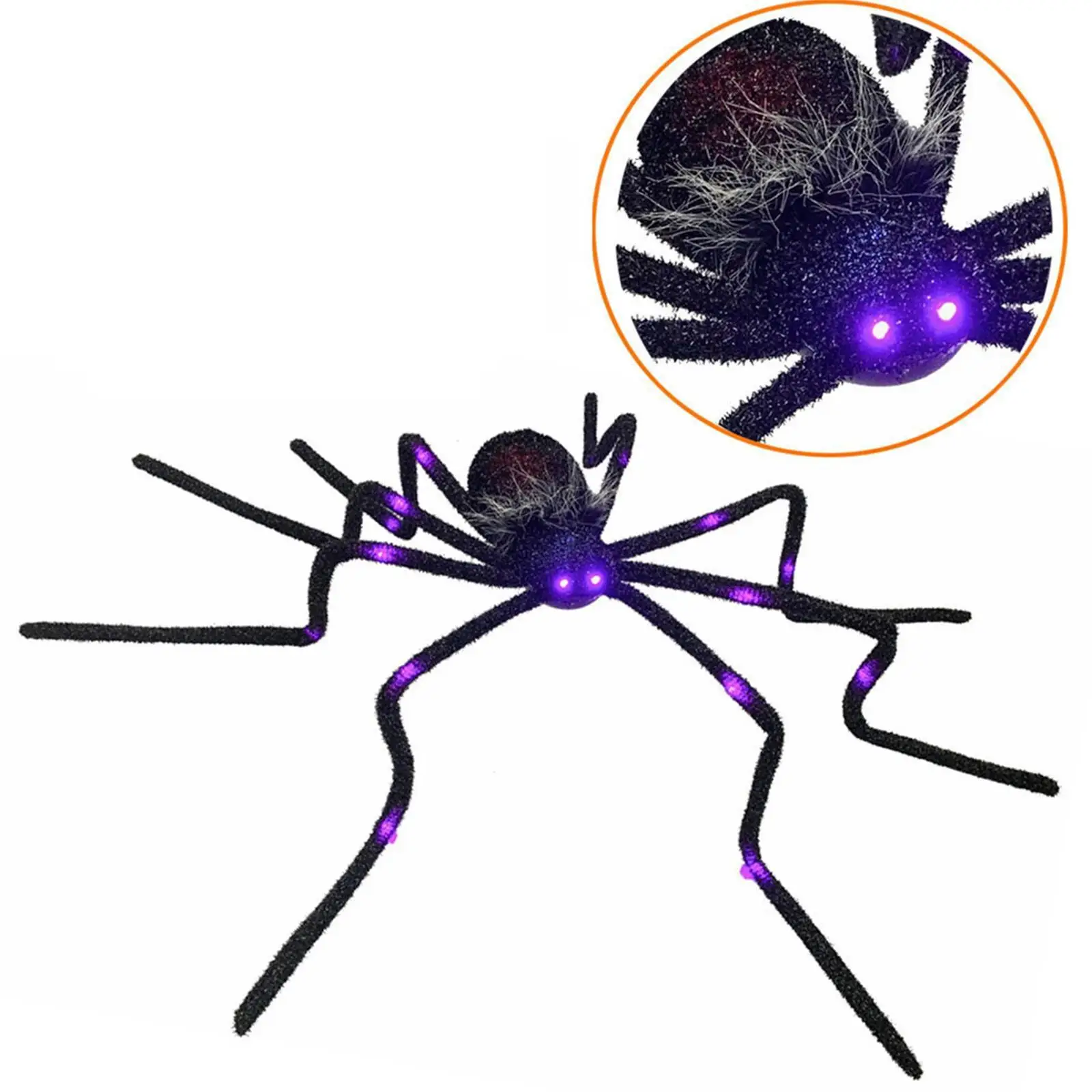 

50/60 Inch Black Giant Spider LED Spider Web Halloween Decoration Prop Haunted Toys Halloween Tricky Toys