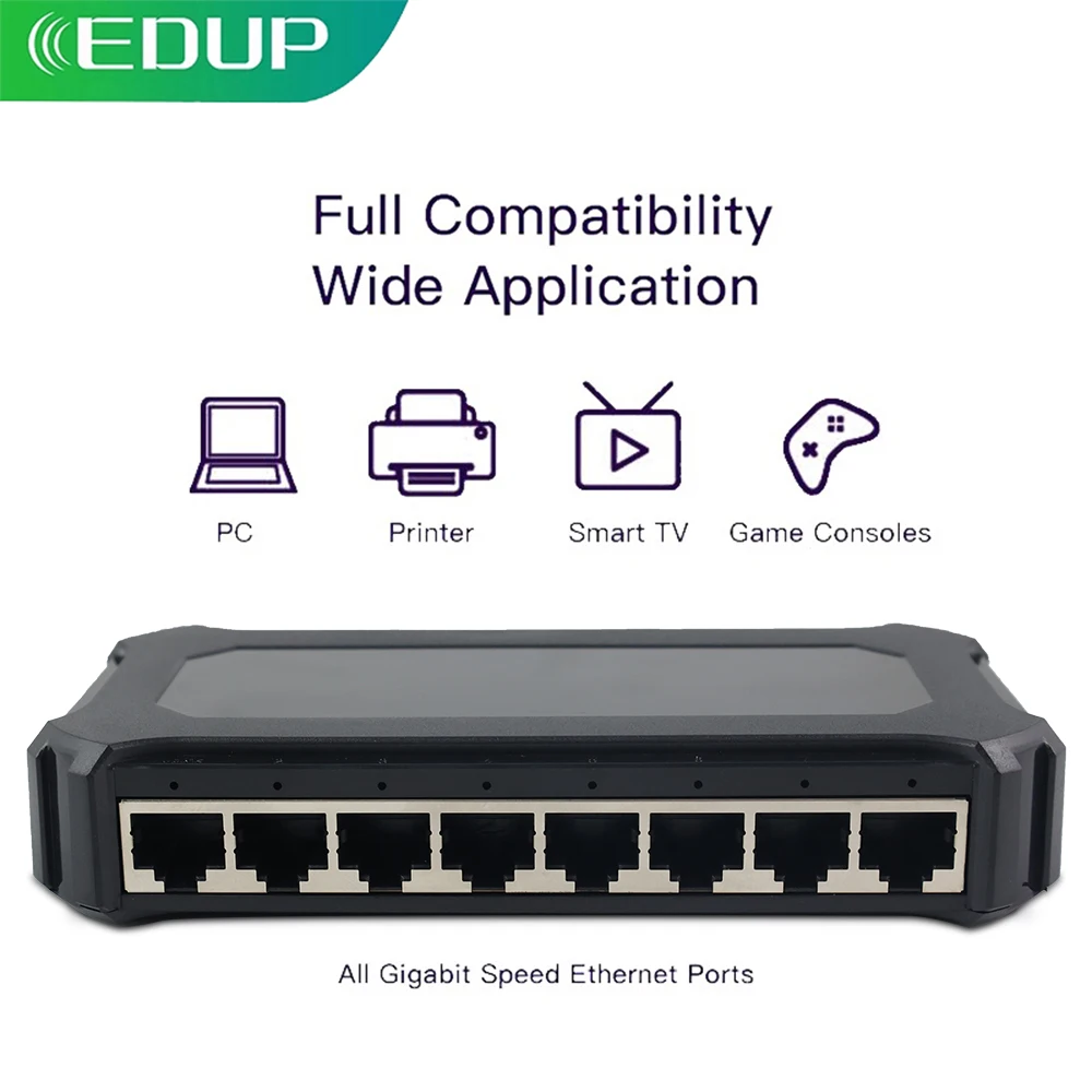 

EDUP 8 Ports10/100/1000Mbps Gigabit Ethernet Switch LAN Hub Smart Switcher Build-in Loop-back Switch RTL8370N Chipset For Home