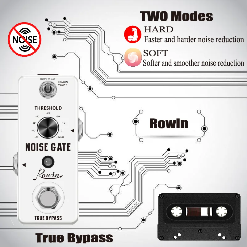 Rowin LEF-319 Guitar Noise Gate Pedal Noise Killer Pedals Noise Suppression Effects For Electric Guitar Hard Soft 2 Modes
