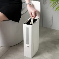 trash can with toilet brush set plastic narrow waste bin dustbin kitchen garbage bucket trash bin slotted household clean tools