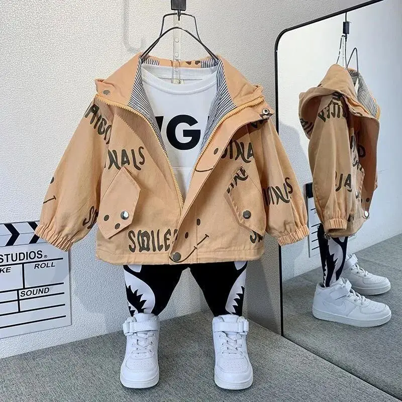 

Children's Spring Coat 2023 New Fashion Boys and Babies Korean Hooded Jacket Coat Children's Casual Zipper Coat 2-9Y