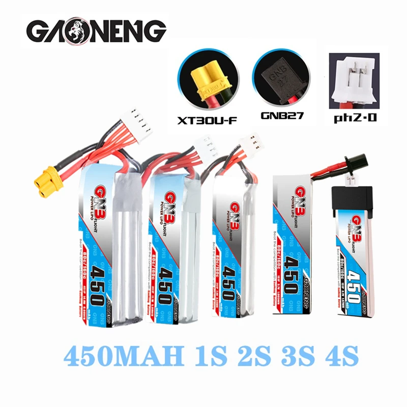 

Аккумулятор XT30/GNB27 450 мА ч, 450 литий-полимерный, для квадрокоптера FPV, тип Tiny Whoop, тип литий-полимерный