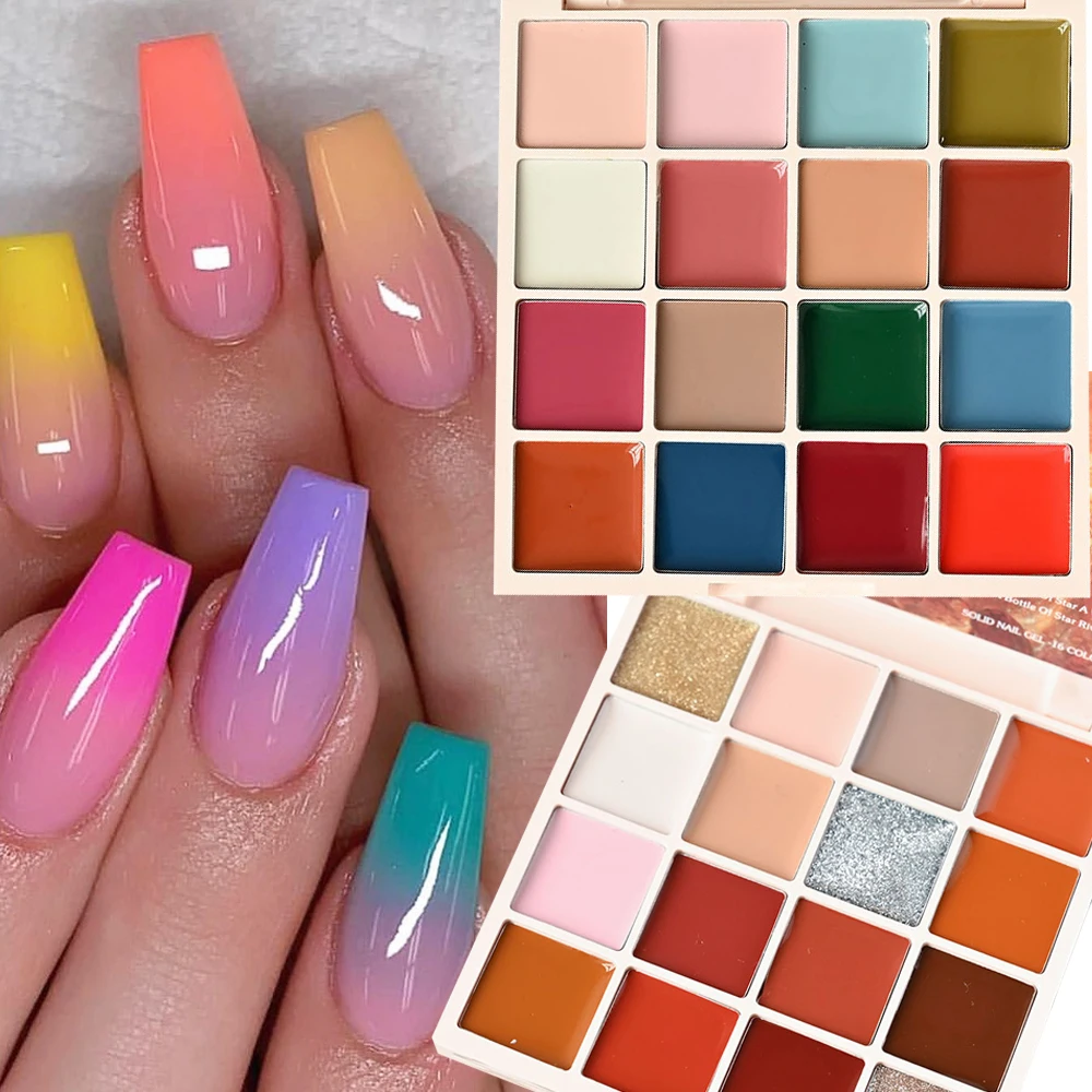 

16 Colors Soild Nail Gel Palette Japanese Solid Soak Off UV LED Nail Polish Gel Jelly Salon Gel Semi Permanent Varnishes Hybrid